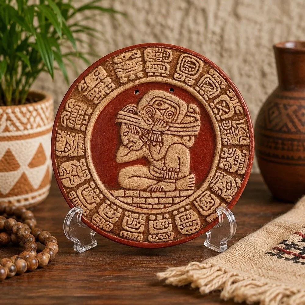 Vintage Mayan Aztec Zodiac Calendar Wall Plaque 7” Mexican Folk Art Decor